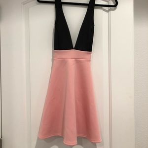 Nasty Gal Pink and black skater dress
